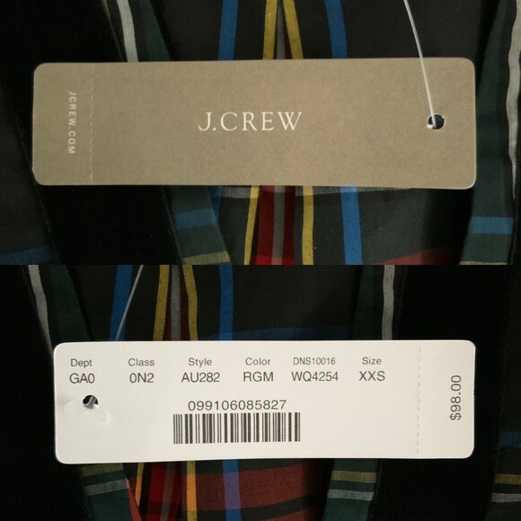 J. Crew Top Women XXS Stewart Tartan Plaid 3/4 Sleeve Velvet Trim V-neck 2020 - Picture 9 of 12